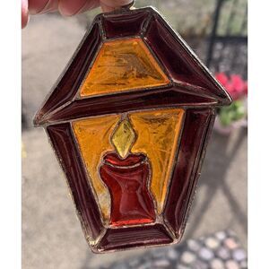 Vintage 1970s Kurt S‎ Alder Stained Glass Christmas Ornament Lantern Candle